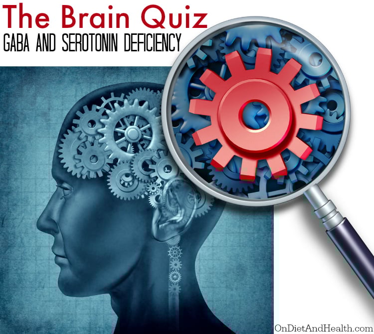 A brain and a cog wheel titled GABA and Serotonin deficiency; The Brain Quiz