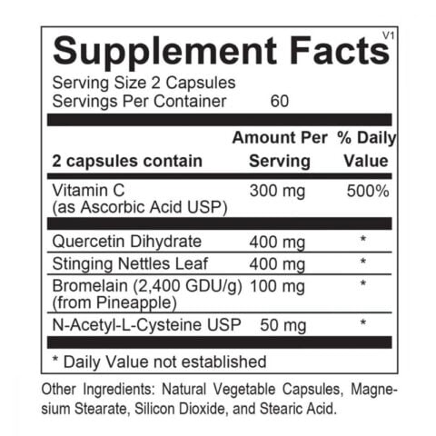 Natural DHIST 120 capsules back label