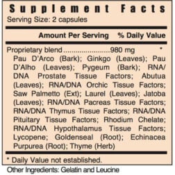 Systemic Formulas Mpc Prostate Support Ingredients Label