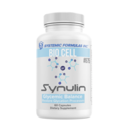 A bottle of Synulin Glycemic Balancer by Systemic Formulas