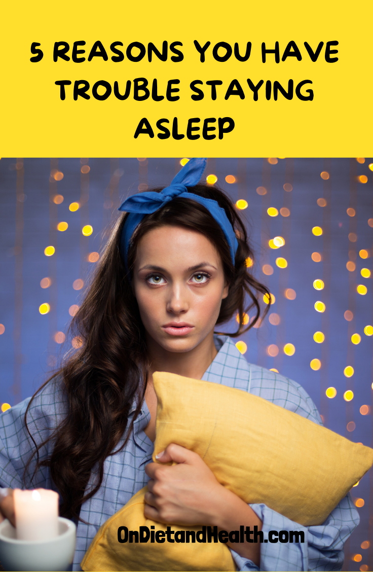 Pin showing a woman holding a yellow pillow after waking up in the night