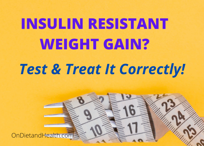Fork and Measuring Tape on Yellow with a banner for Insulin Resistant Weight Gain?